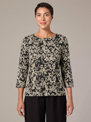 CUT LOOSE Floral Jacquard 3/4 Sleeve Boatneck Top - 6725060