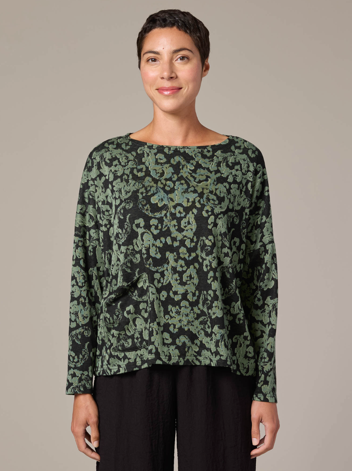 CUT LOOSE Floral Jacquard O/S Pocket Pullover - 6727625