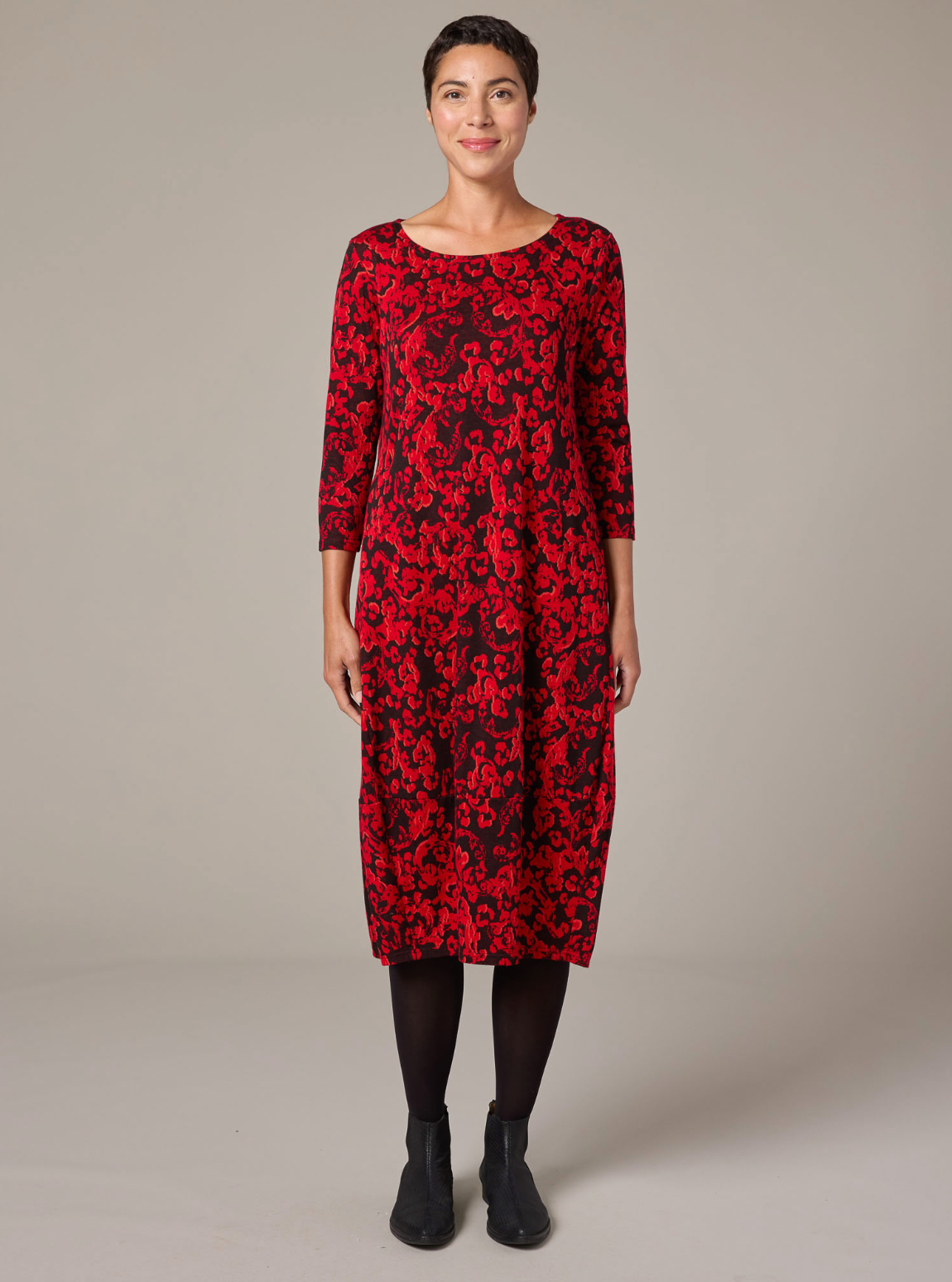 CUT LOOSE Floral Jacquard 3/4 Sleeve Dress - 6721654