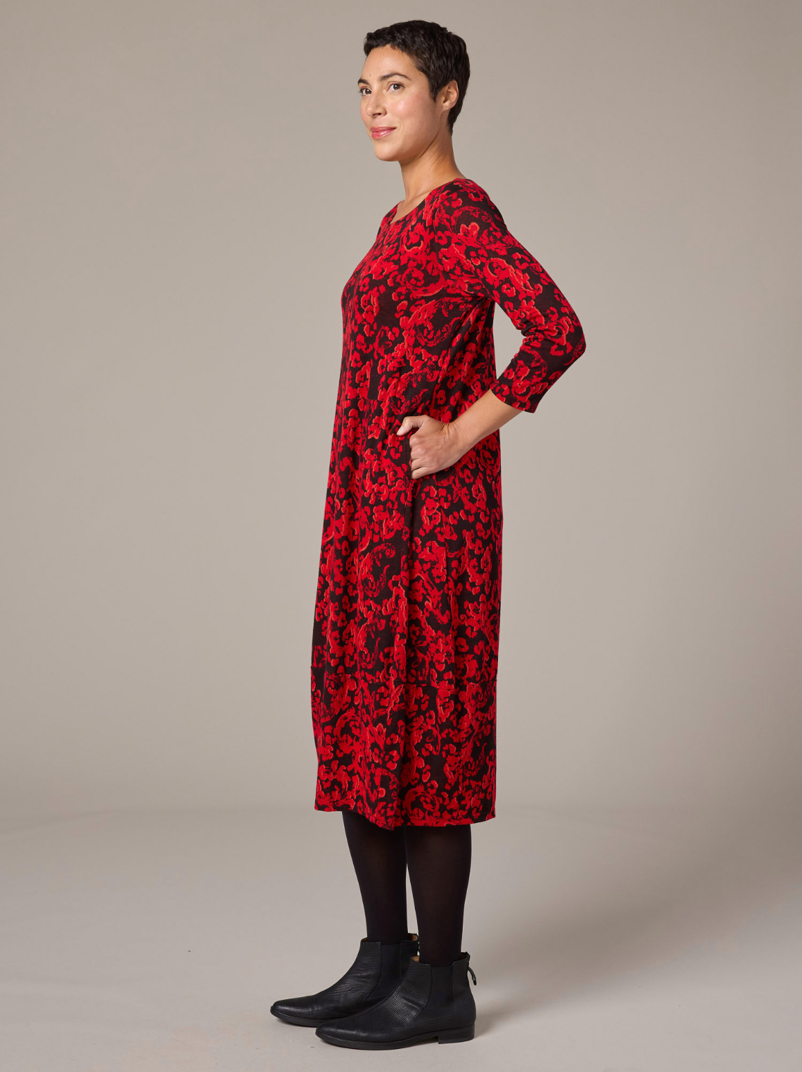 CUT LOOSE Floral Jacquard 3/4 Sleeve Dress - 6721654
