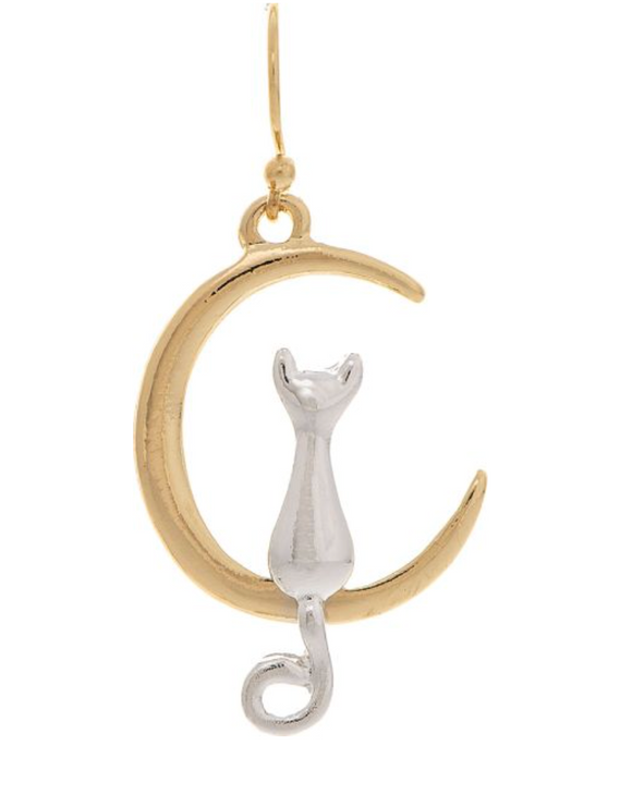 RAIN Two Tone Cat In The Moon Earring