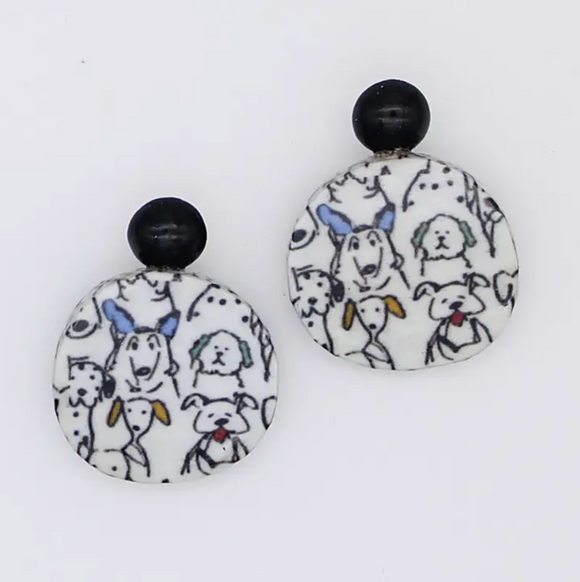 SYLCA White Decoupage Dog Earring