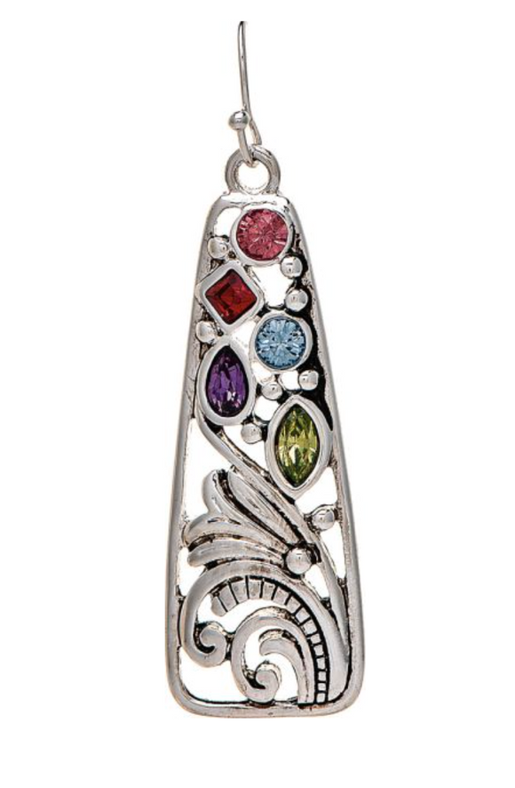 RAIN Silver Multi Crystals Filigree Earring
