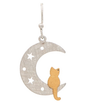 RAIN Two Tone Brass Cat In The Moon Earring