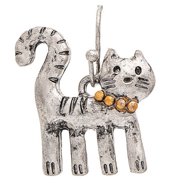 RAIN Silver Funky Engraved Cat Earring