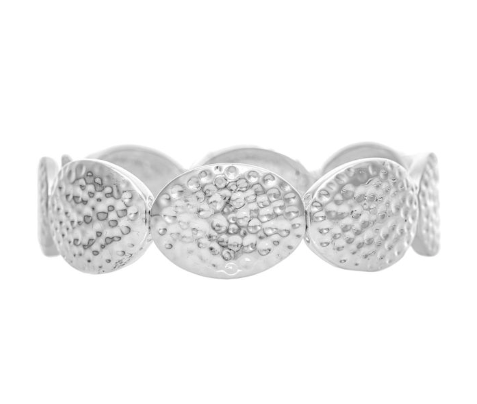 RAIN Silver Hammered Oval Discs Stretch Bracelet