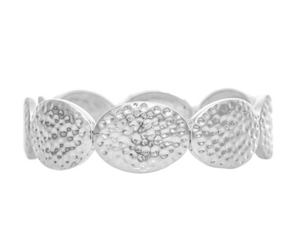 RAIN Silver Hammered Oval Discs Stretch Bracelet