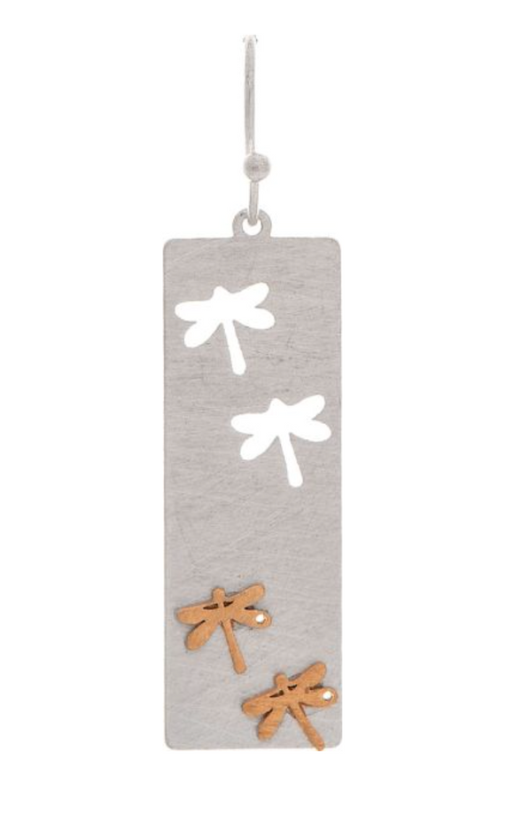 RAIN Two Tone Dragonfly Cutout Brass Earring