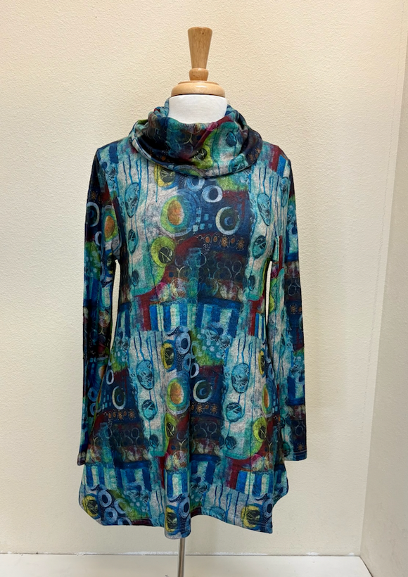 Shana Fleece Asymmetrical Cowl Neck Top - 25631 - MULTI