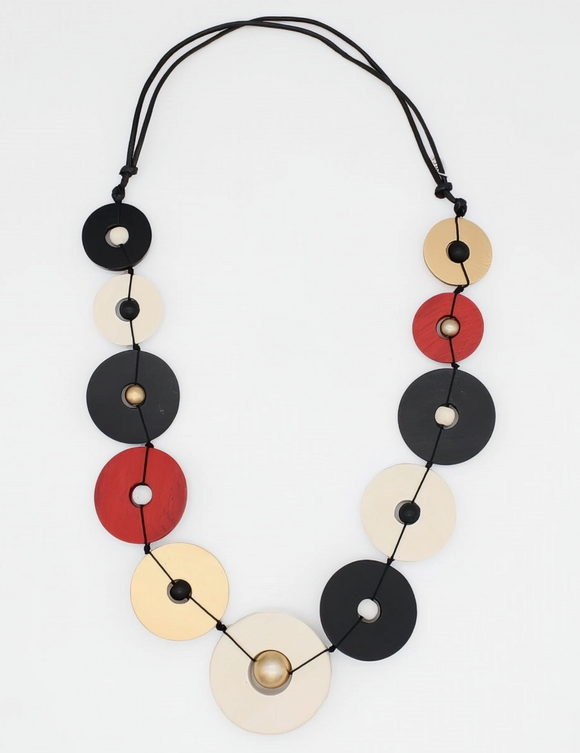 SYLCA Gold Black Red Aria Bold Circle Statement Necklace