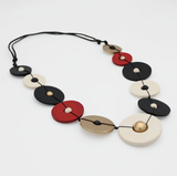 SYLCA Gold Black Red Aria Bold Circle Statement Necklace