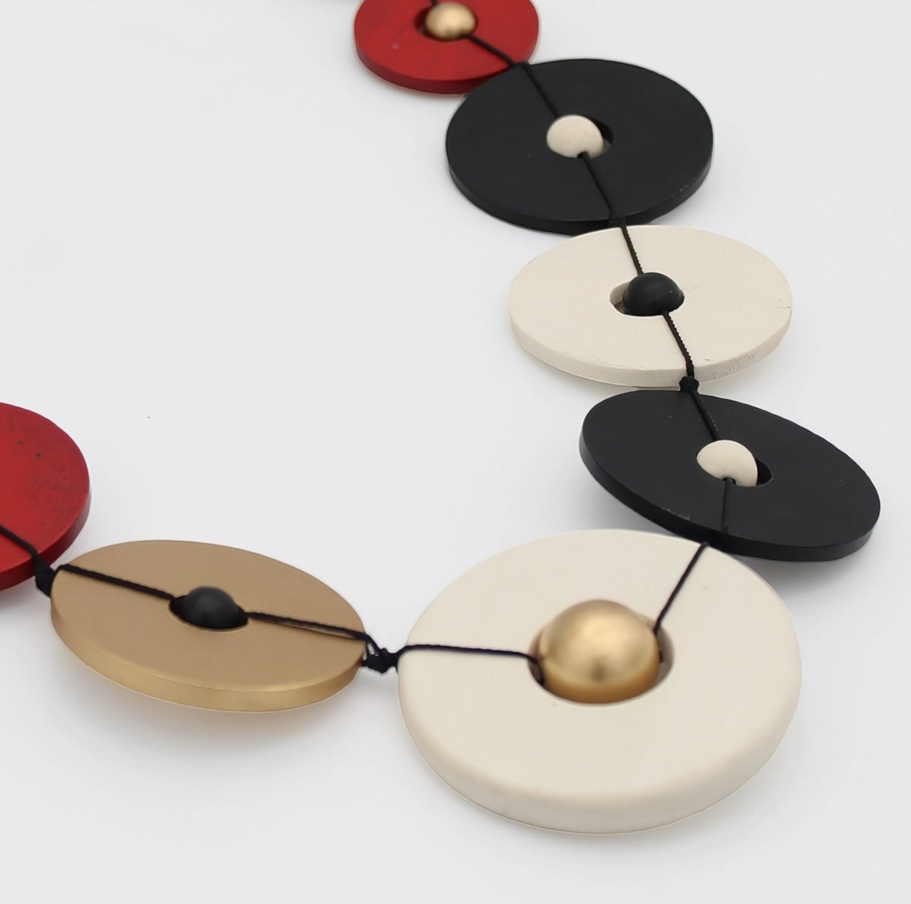 SYLCA Gold Black Red Aria Bold Circle Statement Necklace