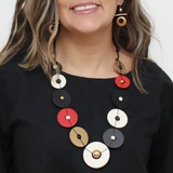 SYLCA Gold Black Red Aria Bold Circle Statement Necklace