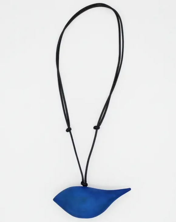 SYLCA Royal Blue Robin Bird Wooden Pendant Adjustable Necklace