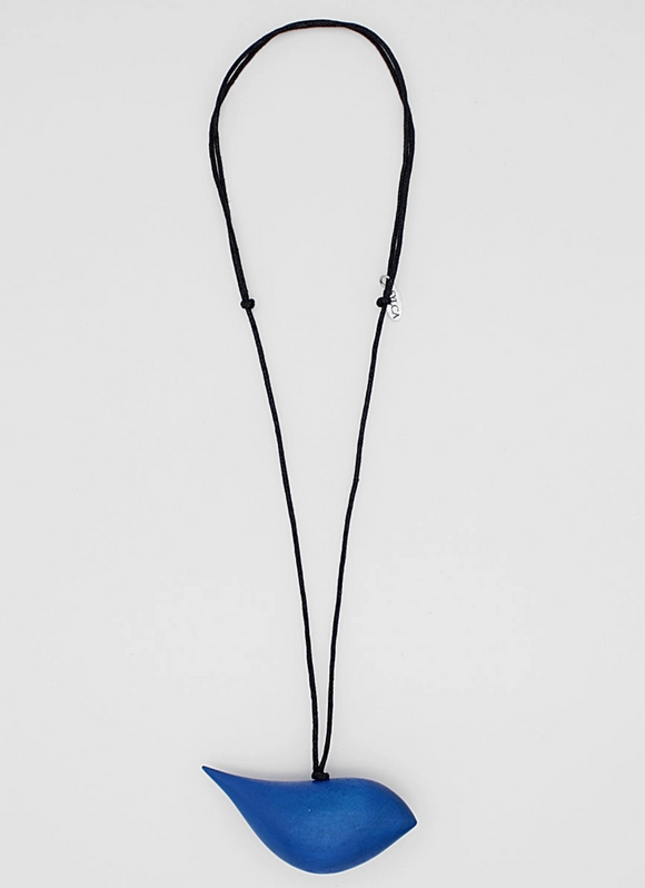 SYLCA Cobalt Robin Bird Wooden Pendant Adjustable Necklace