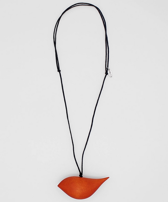 SYLCA Orange Robin Bird Wooden Pendant Adjustable Necklace