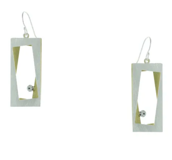 Takobia Two Tone Open Rectangles w/ Crystal ER - 2379