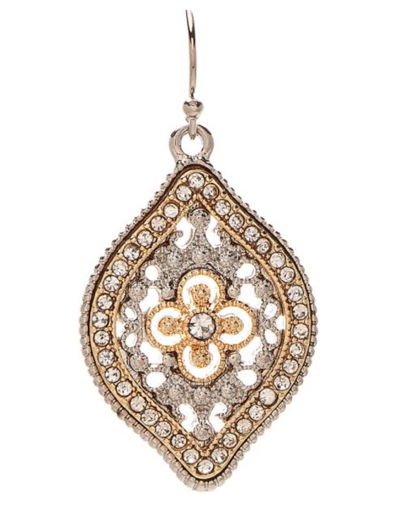 RAIN Two Tone Crystal Filigree Ellipse Earring