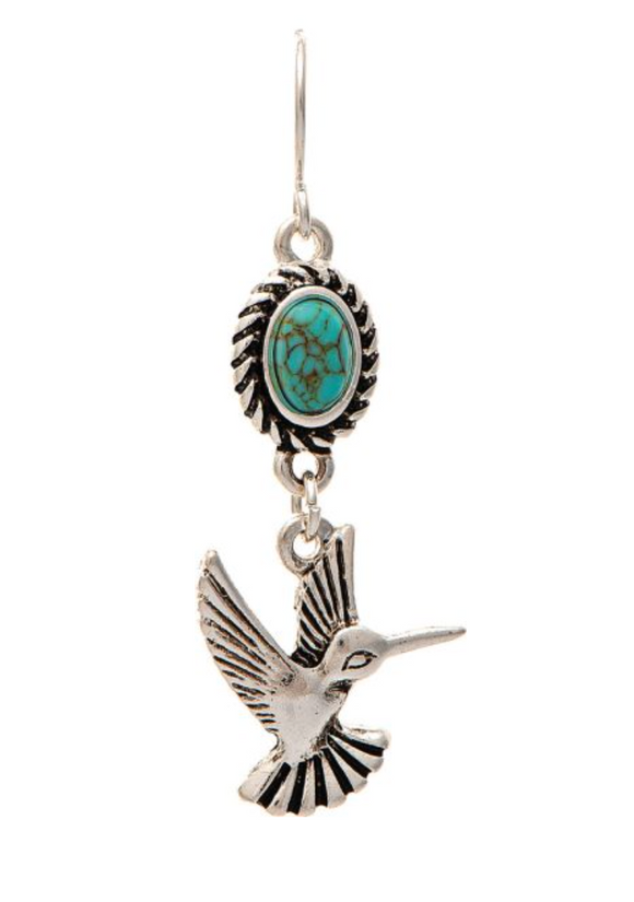 RAIN Silver Turquoise Accent Hummingbird Earring