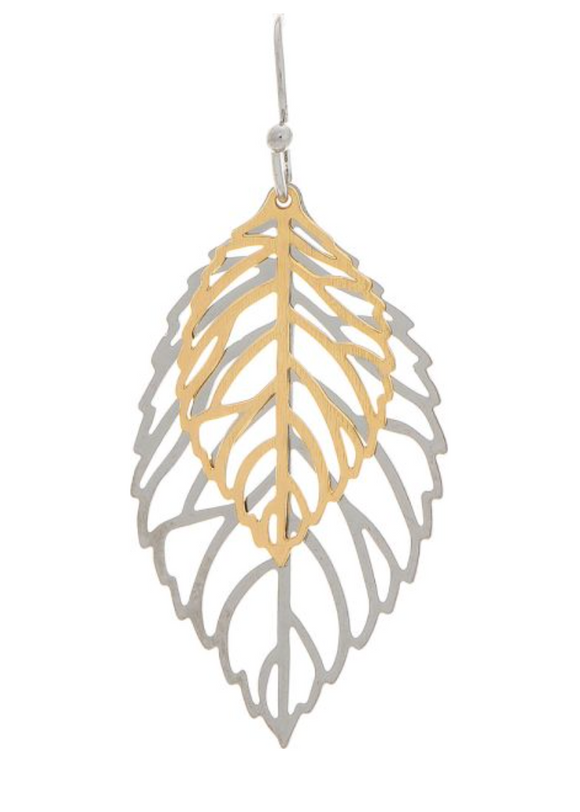 RAIN Two Tone Sparkle Leaves Layer Earring