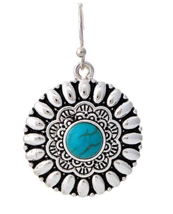 RAIN Silver Ladder Edge Turquoise Gem Earring