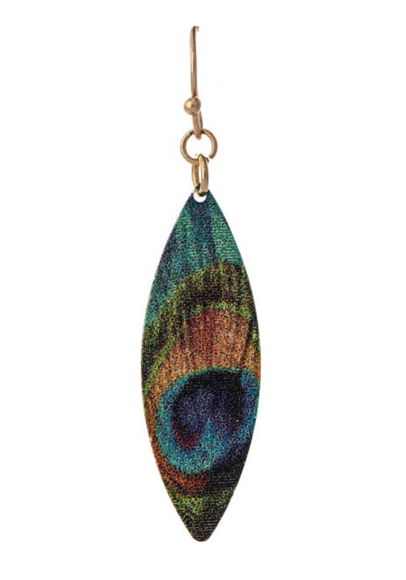 RAIN Gold Peacock Print Ellipse Earring