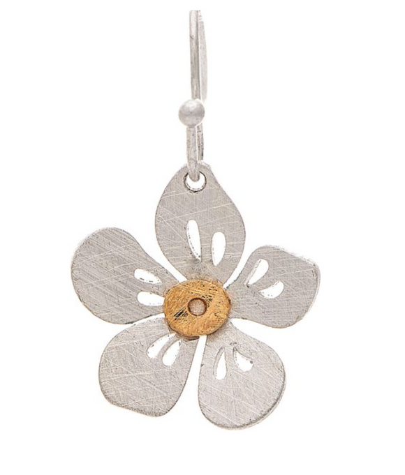 RAIN Two Tone Brushed Finish Brass Flower Earring