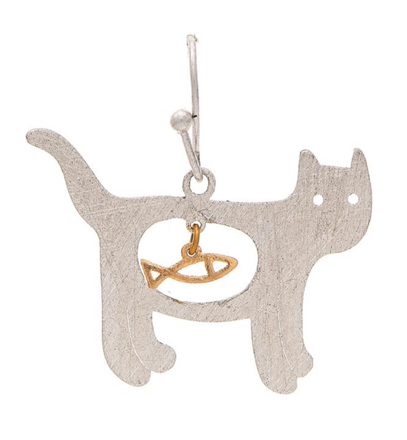 RAIN Two Tone Fishy Cat Brushed Brass Earring