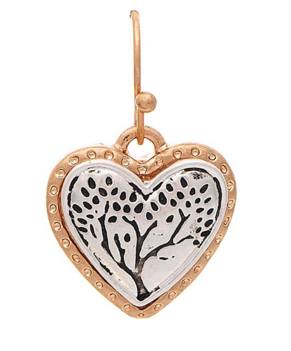 RAIN Two Tone Engraved Tree Heart Earring
