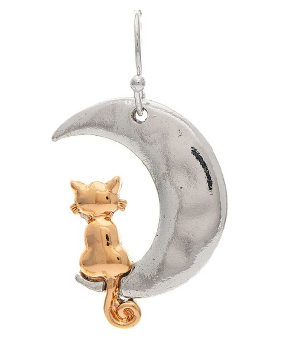 RAIN Two Tone Cat Jumped The Moon Earring