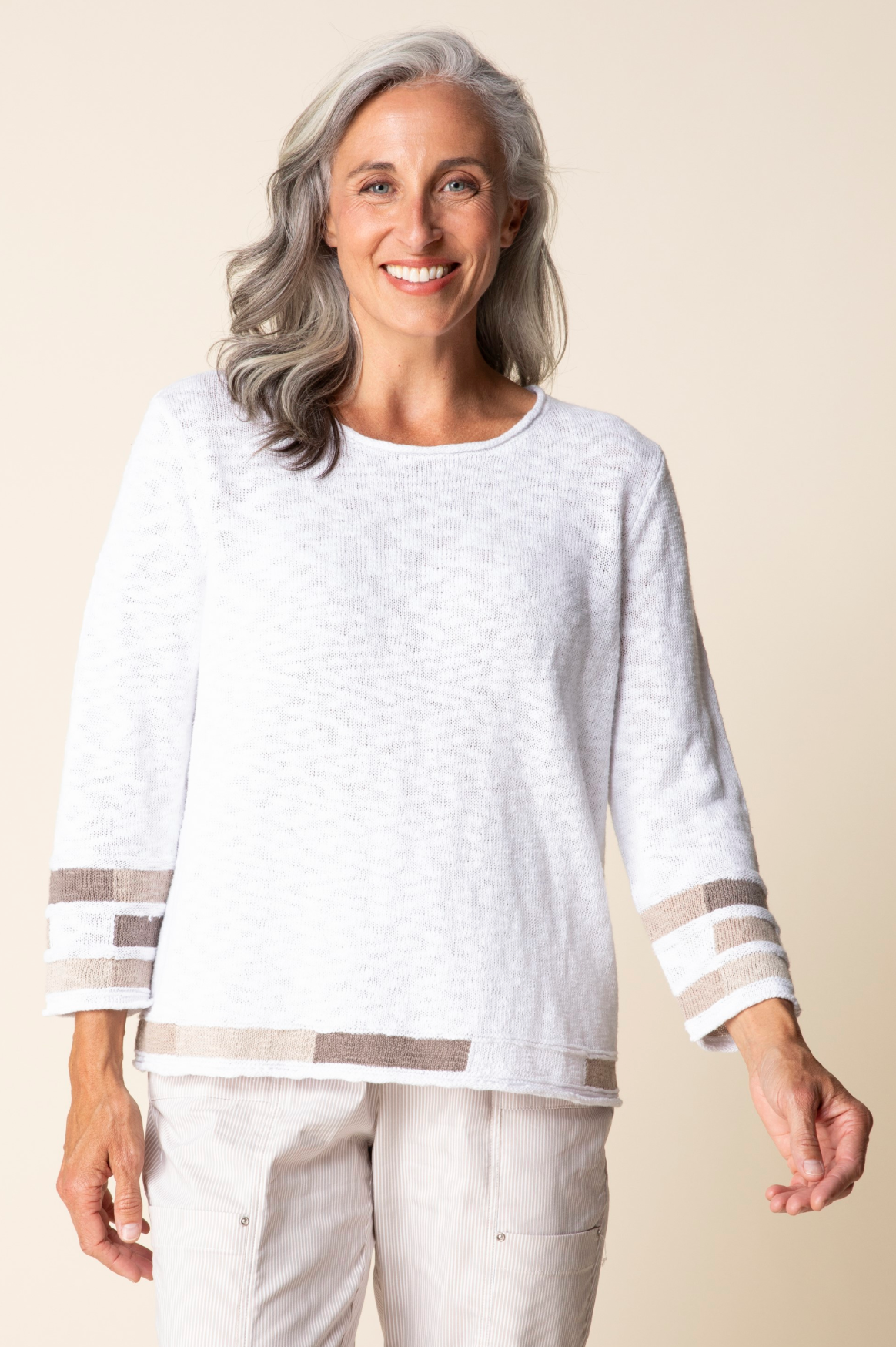 Habitat Boardwalk Sweaters Mosaic Pullover - 89704 - WHITE