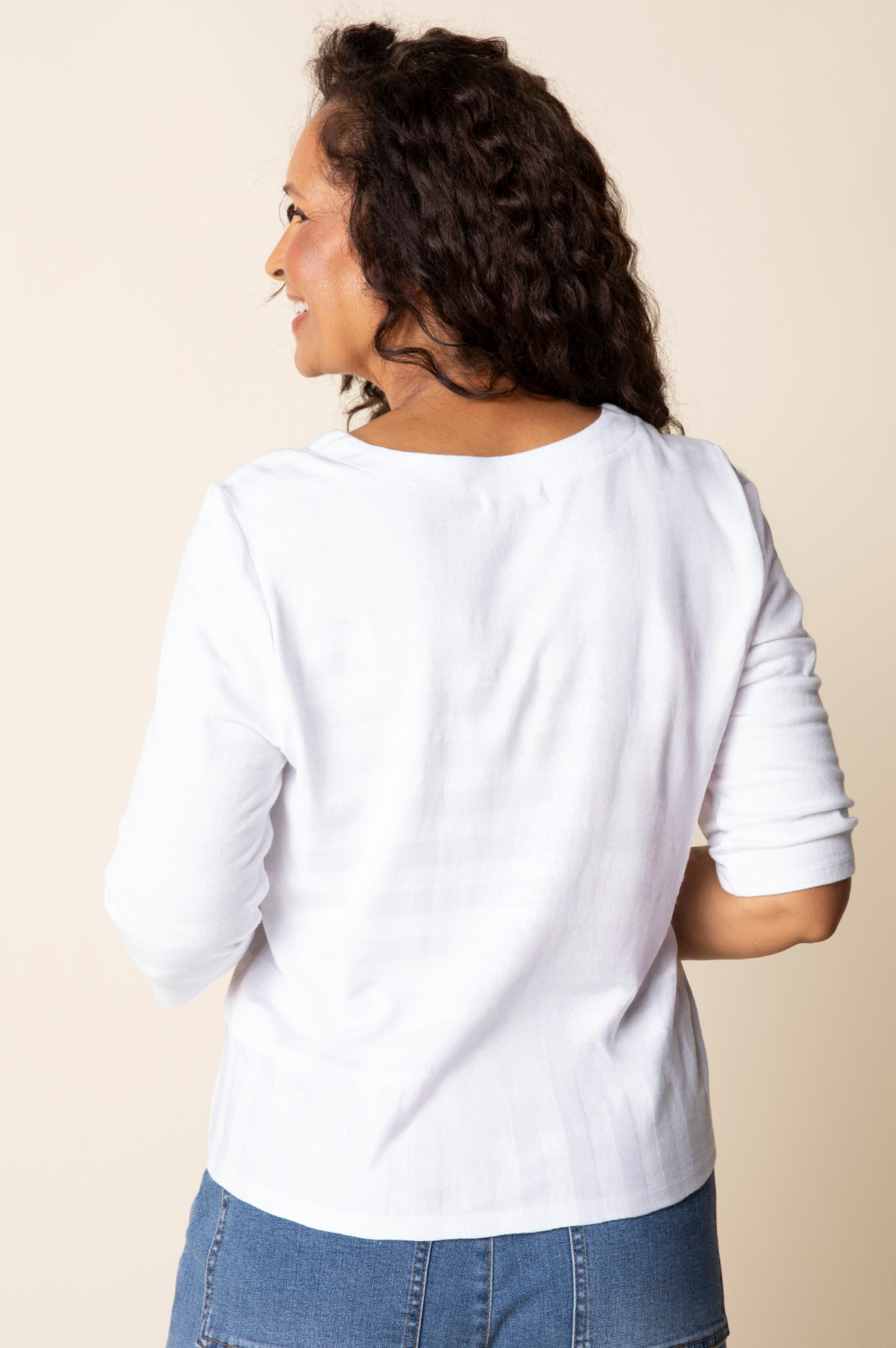 Habitat Shadow Stripe Elbow Sleeve Top - 30015 - WHITE