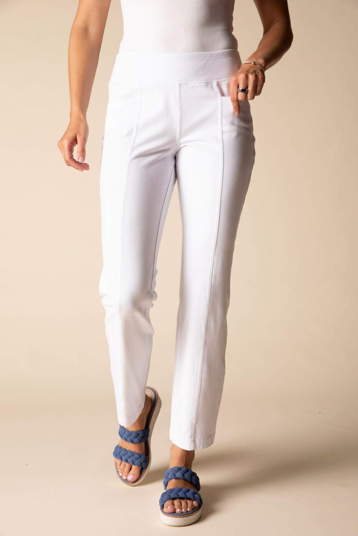 Habitat Stonewash Cotton Knit Seam Pocket Pant - 31561 - WHITE