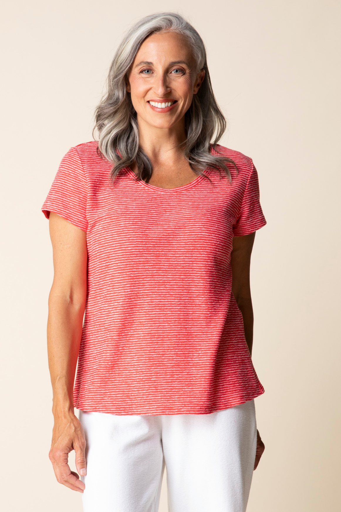 Habitat Pasadena Knit Stripe Pasadena Tee - 21539 - TOMATO