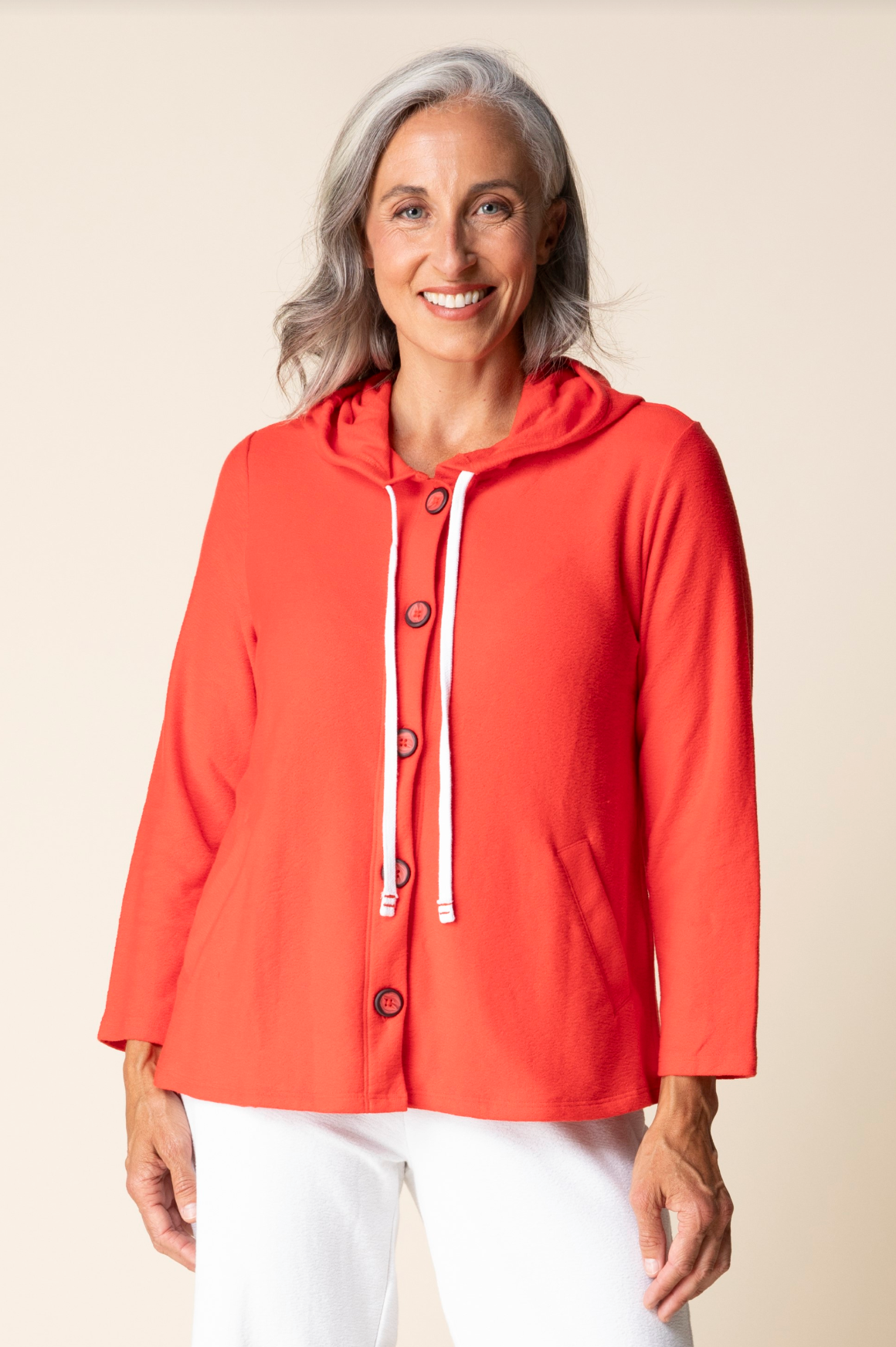 Habitat Pasadena Knit Solid Canyon Hoodie - 20512 - TOMATO