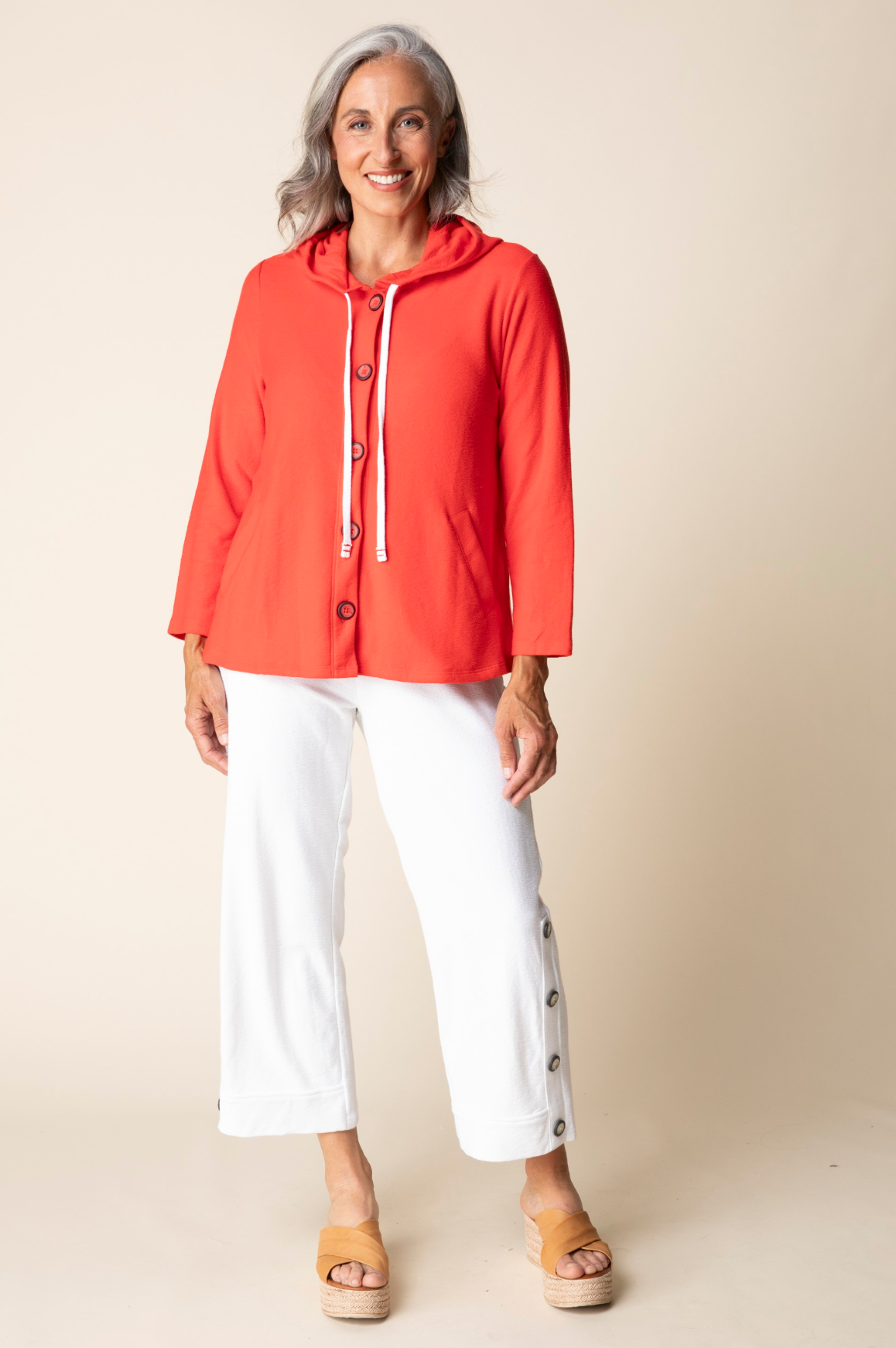 Habitat Pasadena Knit Solid Canyon Hoodie - 20512 - TOMATO