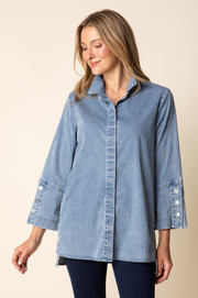 Habitat Perfect Travel Shirts Side Button Tunic - 15521 - LIGHT DENIM