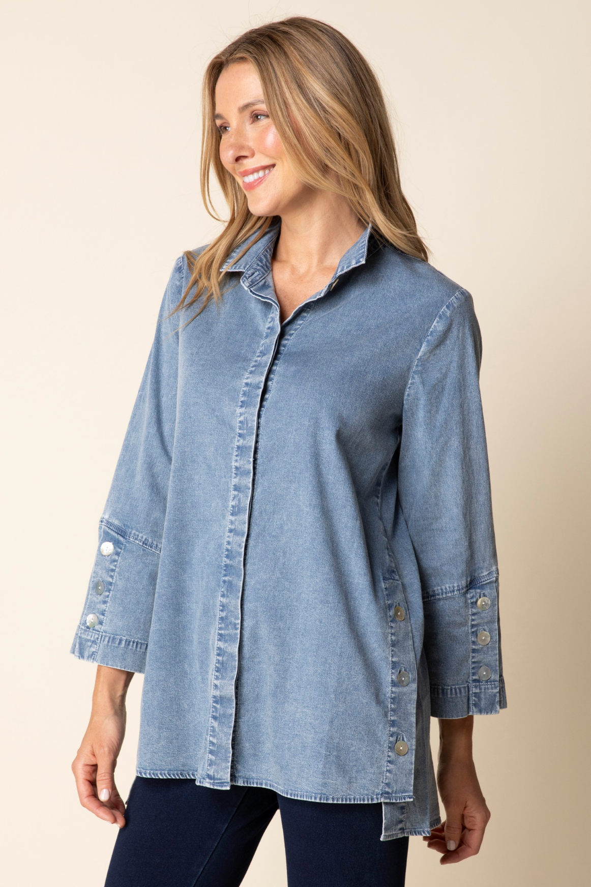 Habitat Perfect Travel Shirts Side Button Tunic - 15521 - LIGHT DENIM