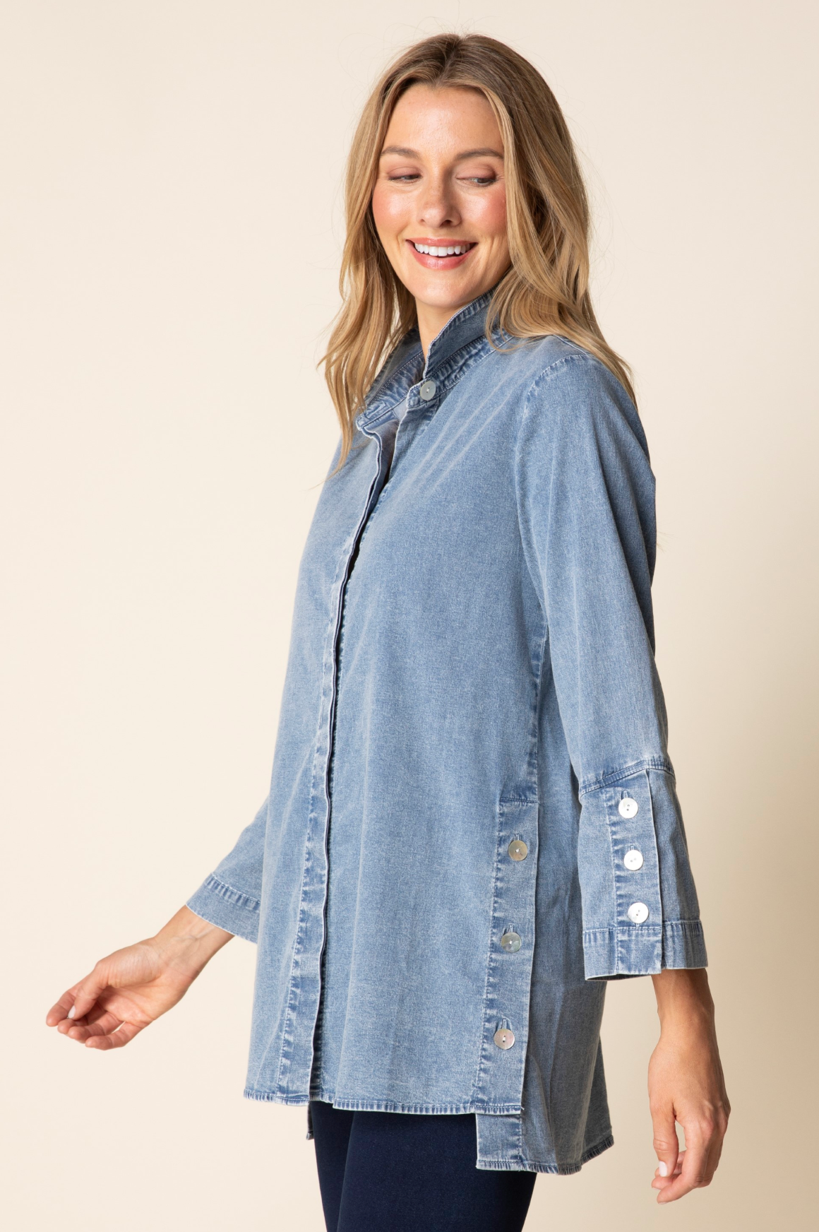 Habitat Perfect Travel Shirts Side Button Tunic - 15521 - LIGHT DENIM