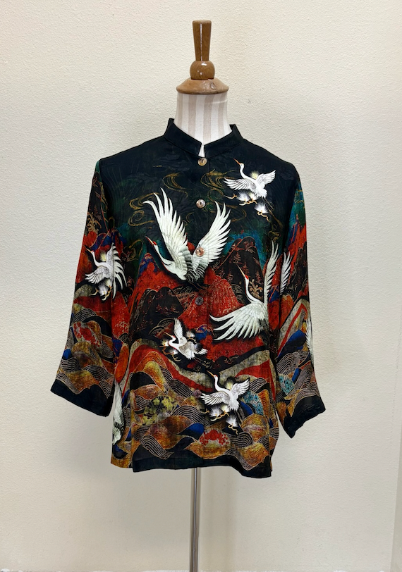 Citron "Cranes Over Mountain" Silk Blouse - 1213COM