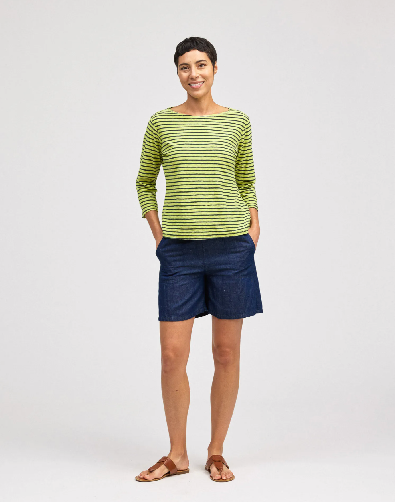 CUT LOOSE Navy Stripe 3/4 Sleeve Boatneck Top - 5475060
