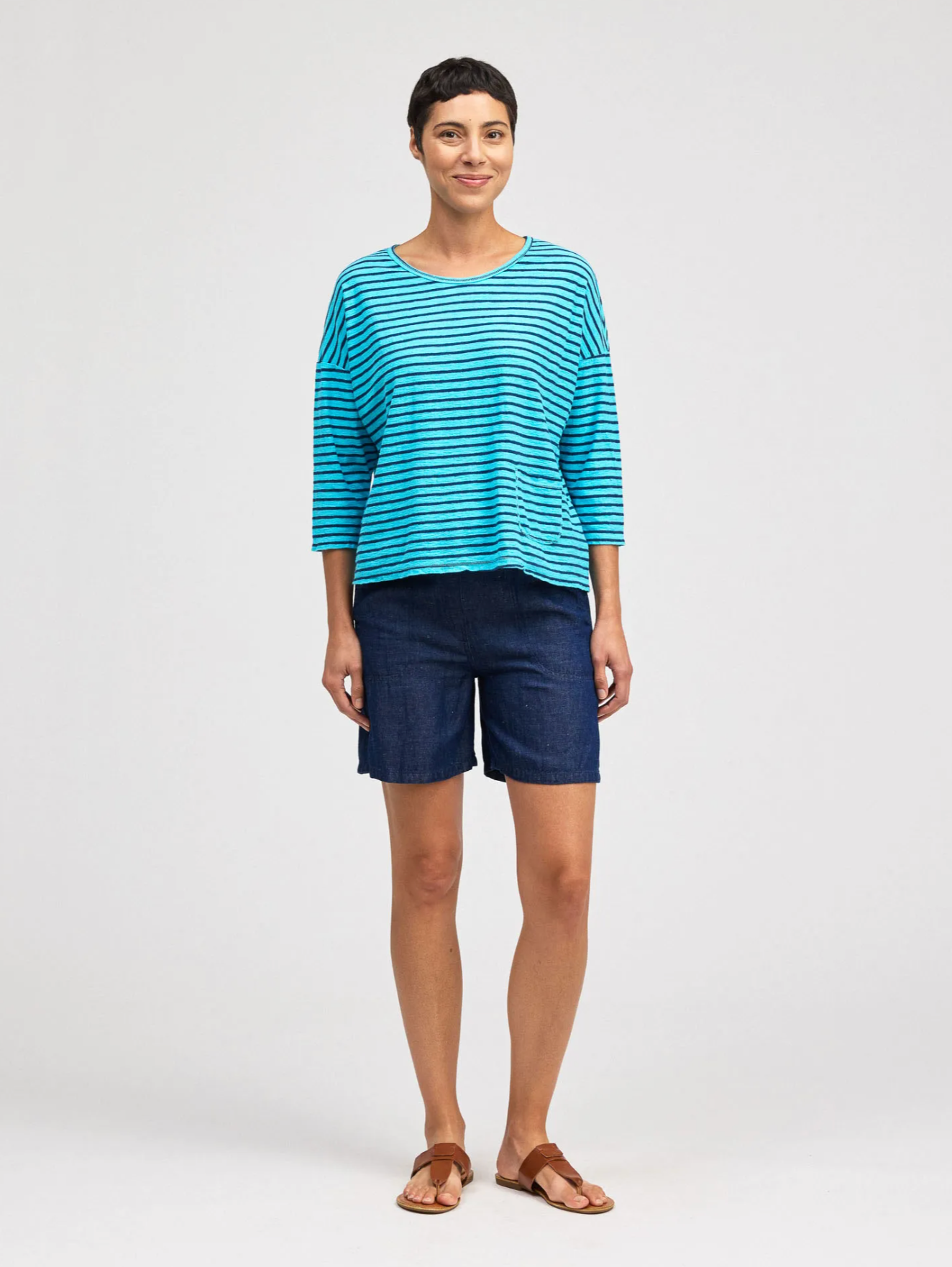 CUT LOOSE Navy Stripe Boxy Pocket Tee - 5477954