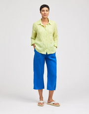 CUT LOOSE Blue Linen Stripe Crop Easy Shirt - 4616986