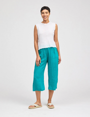 CUT LOOSE Blue Linen Stripe Easy Crop Pant - 4612349