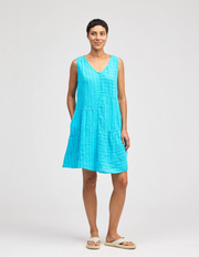 CUT LOOSE Blue Linen Stripe Patch Dress - 4610784