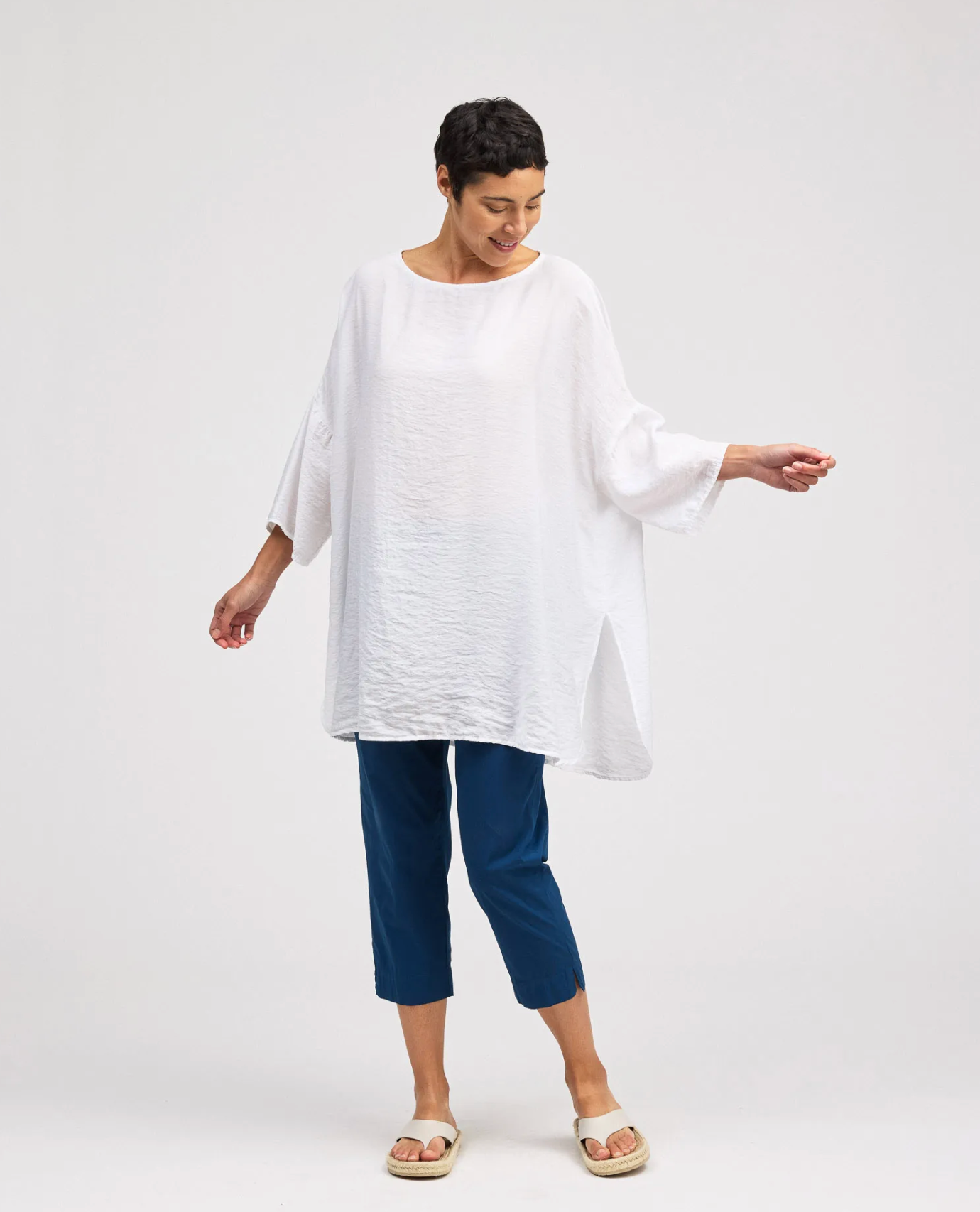 CUT LOOSE Rayon Parachute One-Size Slit Tunic - 6216421