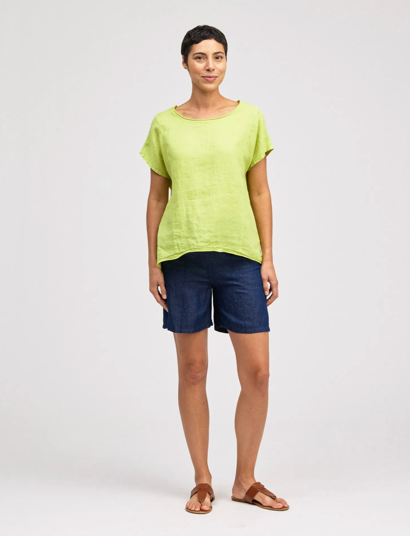 CUT LOOSE Linen Combo Hi-Low Short Sleeve Pullover - 5706151