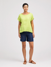 CUT LOOSE Linen Combo Hi-Low Short Sleeve Pullover - 5706151