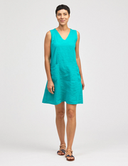 CUT LOOSE Linen Combo V-Neck Pocket Dress - 5700688