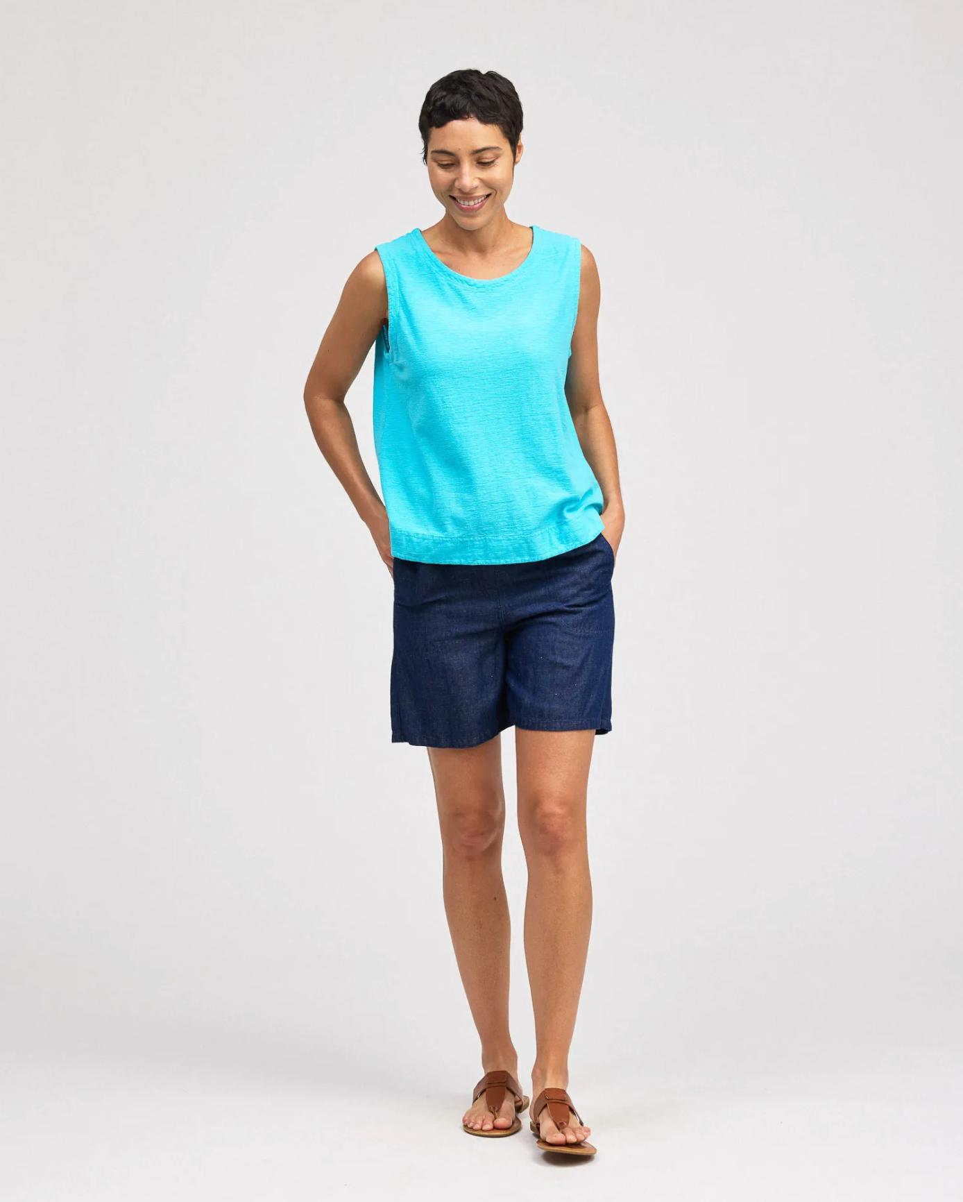 CUT LOOSE Linen Cotton Jersey Shell with Wide Facing - 5015331